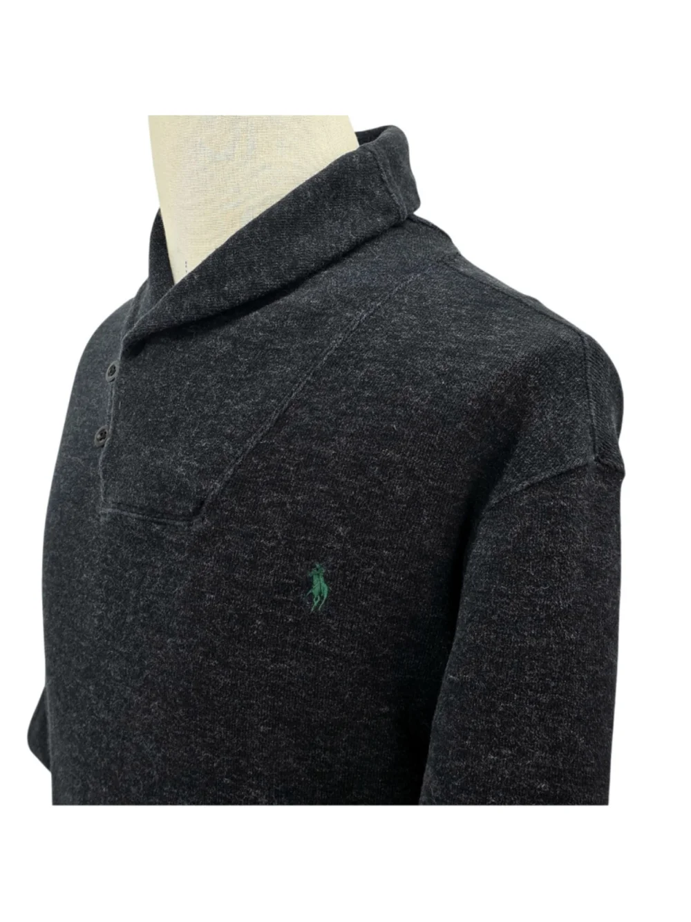 Polo Ralph Lauren Mens XL Cotton Shawl Collar Pullover Sweater Charcoal Gray